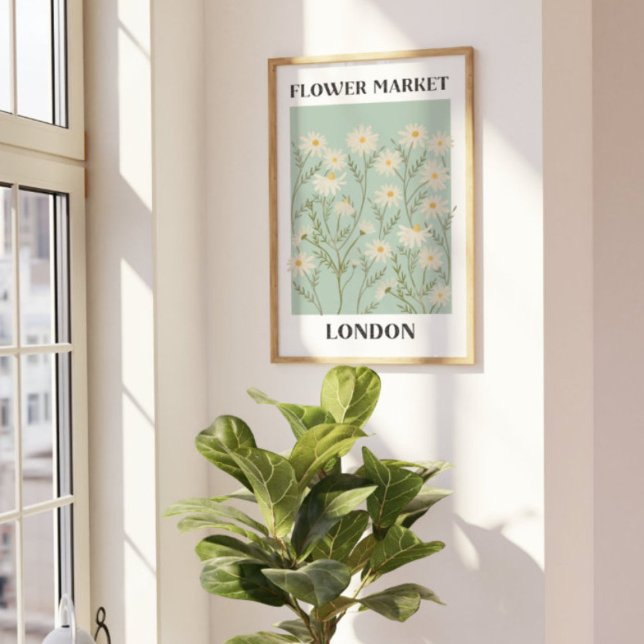 Poster Mercado de Flores de Margarida Branca Floral (In-Context, Under sunlight, beside the window)