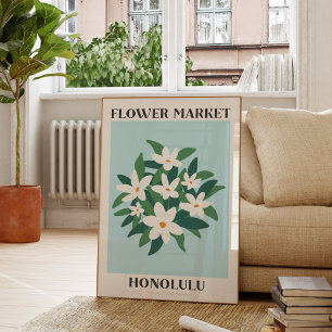 Poster Mercado de Flores Honolulu Jasmine Branco Floral