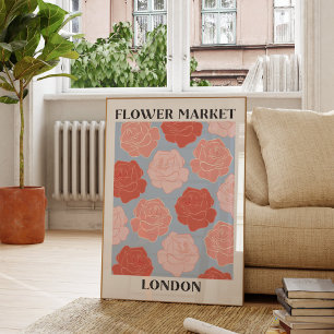 Poster Mercado de Flores Londres Rosas Florais Rosa Bege 