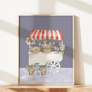 Poster Mercado de Flores Noturnas Aquarela Arte Cottageco