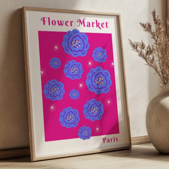 Poster Mercado de Flores Paris Fuchsia& Azul Vibrante Flo (Criador carregado)