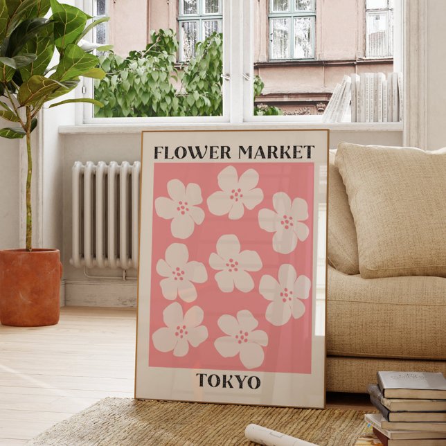 Poster Mercado de Flores Tóquio Flor de Cerejeira Rosa (In situ Living room)
