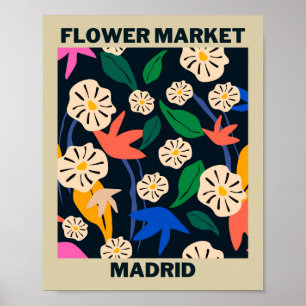 Poster Mercado de Flores Tropicais Colorido Retro Madrid