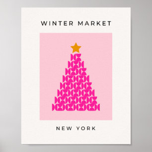 Poster Mercado de inverno 09 Árvore de Natal rosa pré-dis