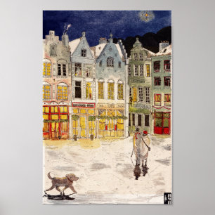 Poster Mercado de Natal Bélgica Aquarela com inspiração r