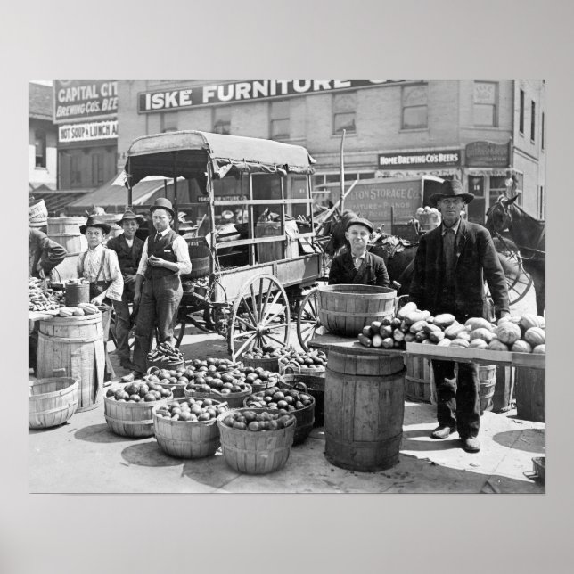 Pôster Mercado de Vegetais, 1908. Foto Antiga (Frente)