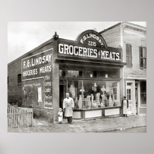 Pôster Mercado do mantimento & de carne, 1916. Foto do