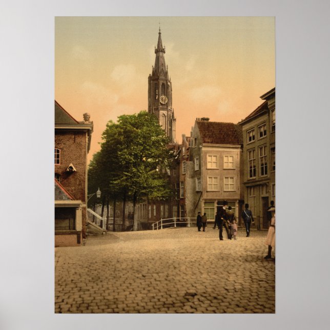 Pôster Mercado do peixe e Nova Igreja, Delft, Países Baix (Frente)