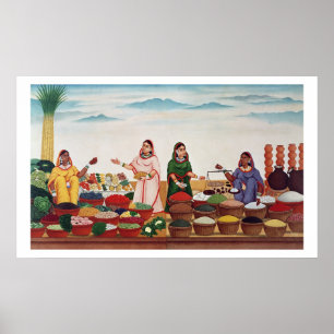 Poster Mercado do vegetal e da especiaria em Benares,