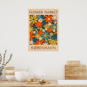Poster Mercado Flor Copenhaga Retro Arte Floral Dinamarqu