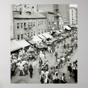 Pôster Mercado judaico, 1890s de NYC