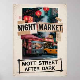 Poster Mercado noturno da Mott street no Chinatown