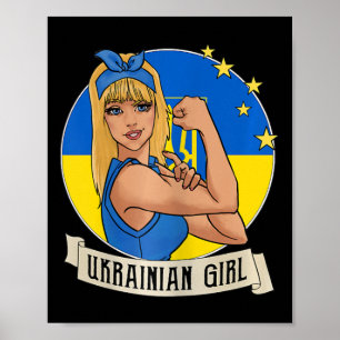 Poster Mercadorias de Menina Ucraniana Feminina Bandeira
