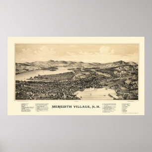 Pôster Meredith, mapa panorâmico do NH - 1889