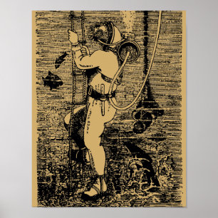 Poster Mergulhador de mergulhador Steampunk do mar