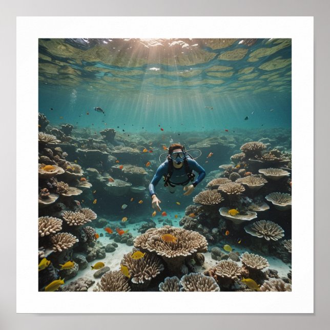Poster Mergulhador desfrutando de um recife saudável (Frente)