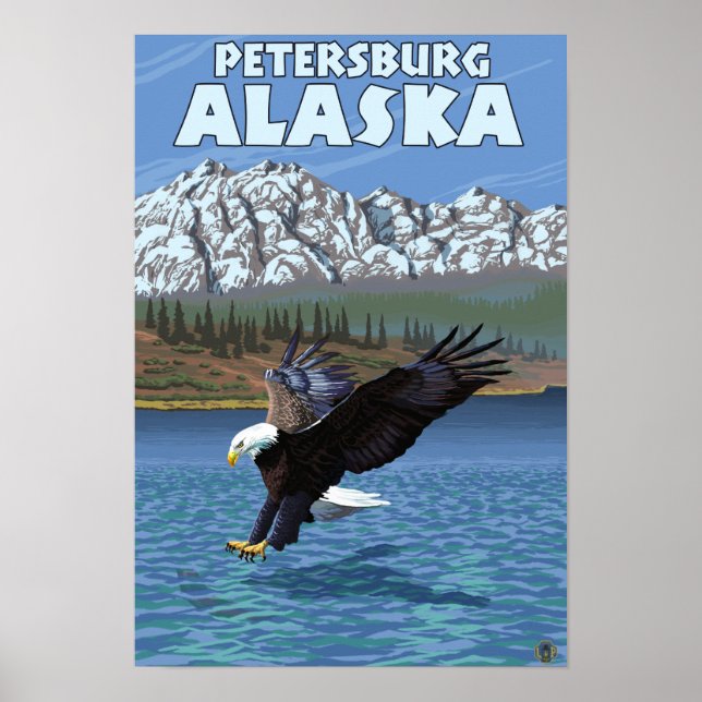 Pôster Mergulho Bald Eagle - Petersburgo, Alasca (Frente)