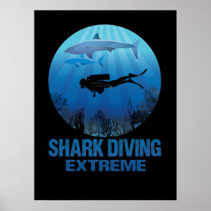 Poster Mergulho de tubarão mergulhador extremo