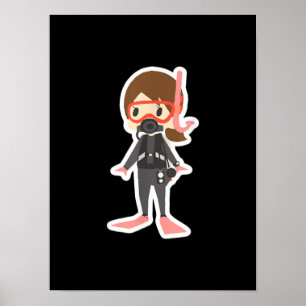 Poster Mergulho Eu Adoro Nadar Nadando Meninas