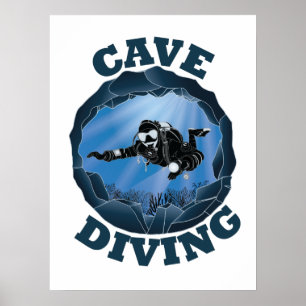 Poster Mergulho nas Cavernas - Mergulhador Submarino