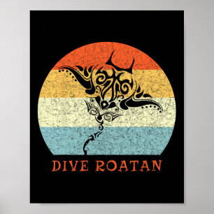 Poster Mergulho Roatan Vintage Retro Tril Stingray Férias