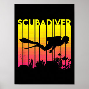 Poster Mergulho Scuba Diver Silhouette Mergulhando Nadado
