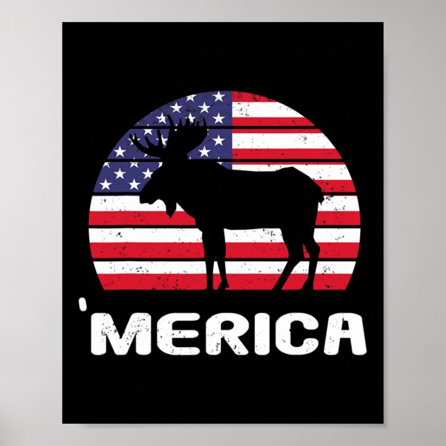 Poster Merica Moose American Flag Usa Patriótica Independ (Frente)