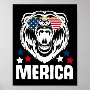 Poster Merica Óculos de Sol 4 De Julho Urso Bandeira Amer