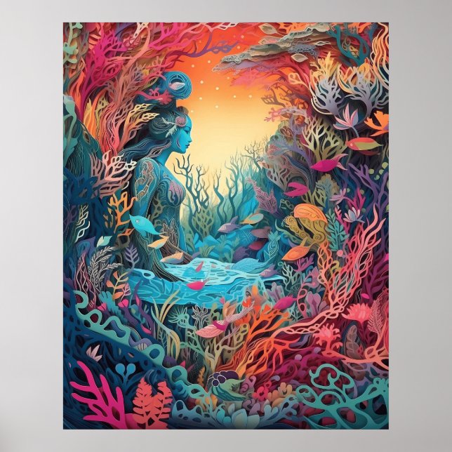 Poster Mermaid 3d arte em papel (Frente)