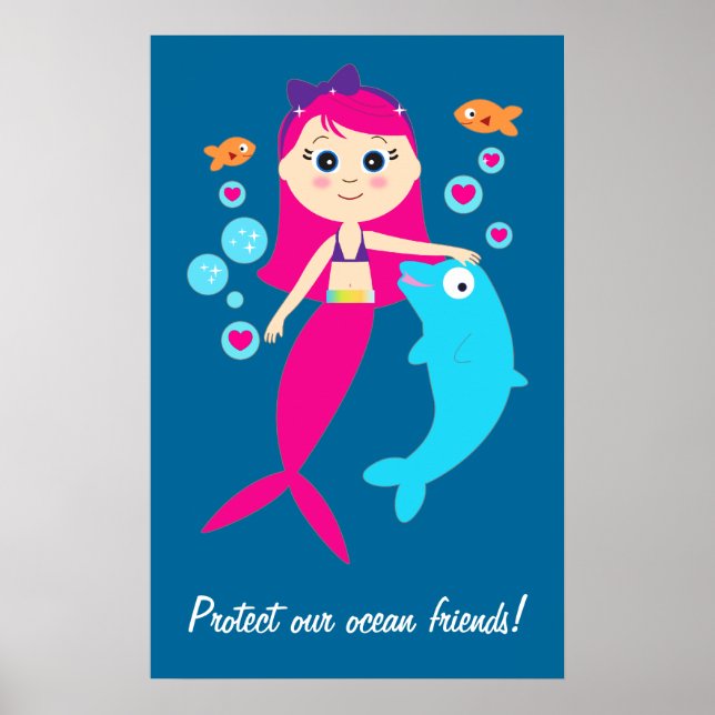 Pôster Mermaid and Dolphin: Protect our Ocean Friends! (Frente)
