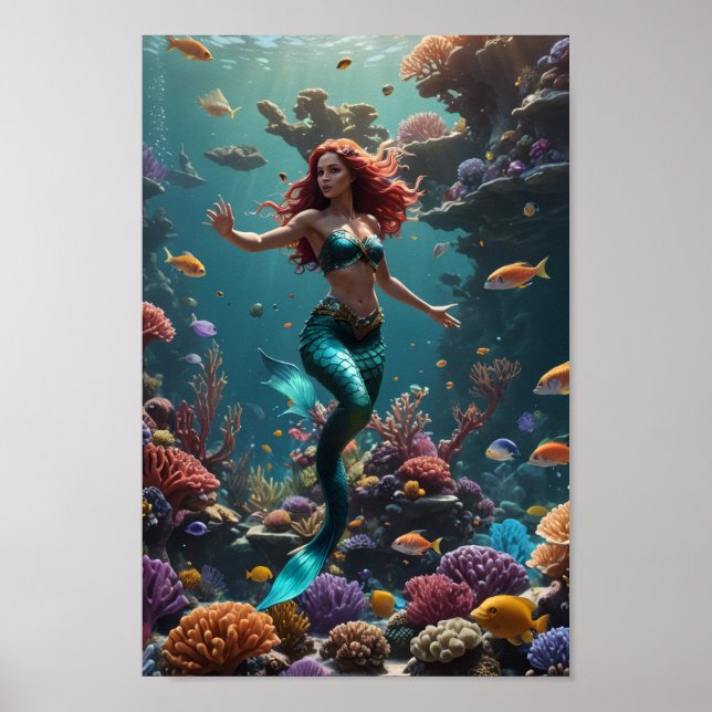 Poster Mermaid enjoying the reef (Frente)