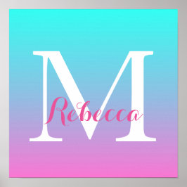 Pôster Mermaid rosa giro-ombre rosa Fuchsia turquoise