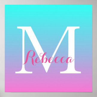 Pôster Mermaid rosa giro-ombre rosa Fuchsia turquoise