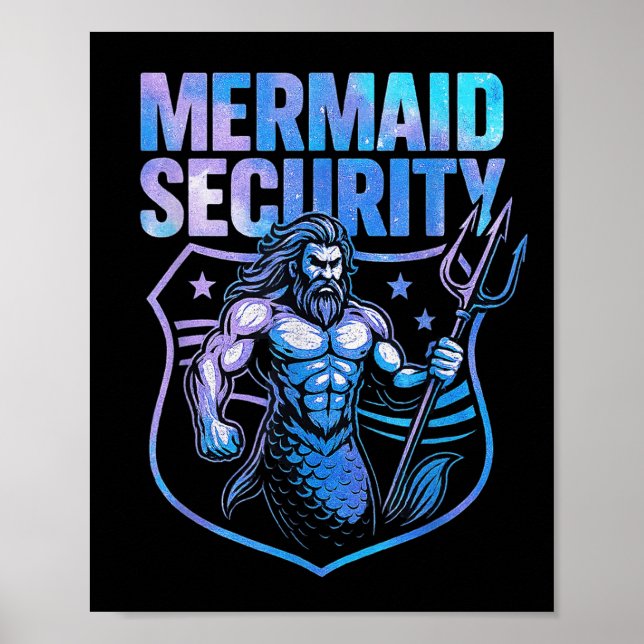 Poster Mermaid Security Funny Pai Mermaid Beach Guarda (Frente)