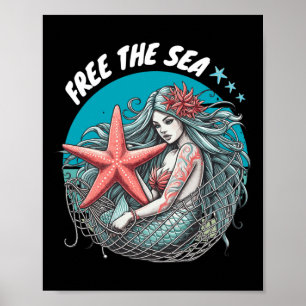 Poster Mermaid Starfish Mar Natureza Ambiental Protecção