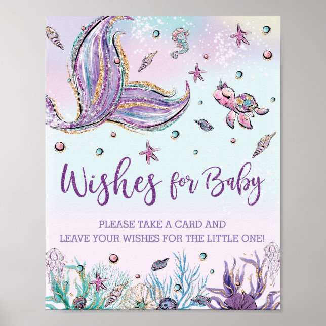 Poster Mermaid Tail Under the Sea Wishes for Baby Sign (Frente)