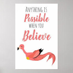 Poster Mermingo: Citação Inspiradora de Flamingo Sereia