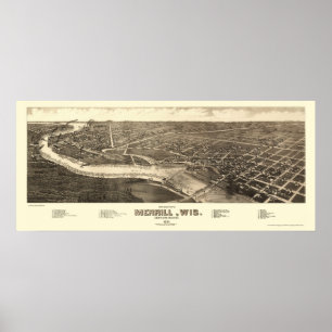 Poster Merrill, Mapa Panorâmico da WI - 1883