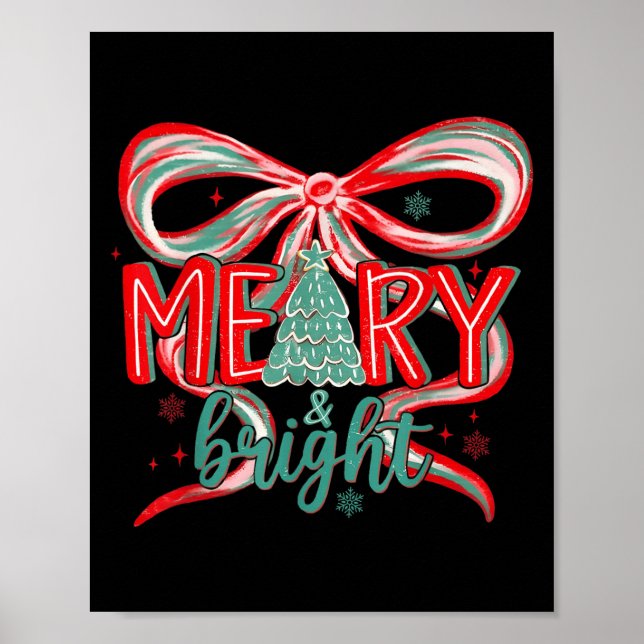 Poster Merry &amp; Bright Tree Coquette Bow Retro Holiday (Frente)