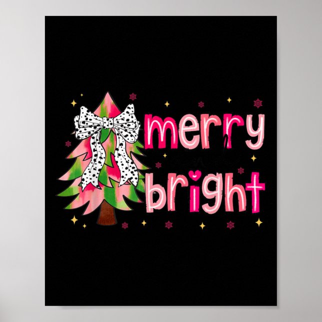 Poster Merry And Bright Christmas Tree Nk Coquette Bow Wo (Frente)