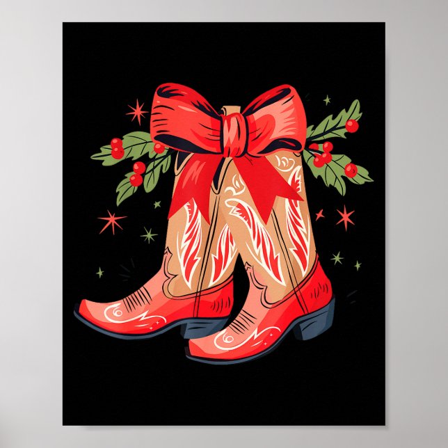 Poster Merry And Bright Cowgirl Boot Christmas Western Co (Frente)