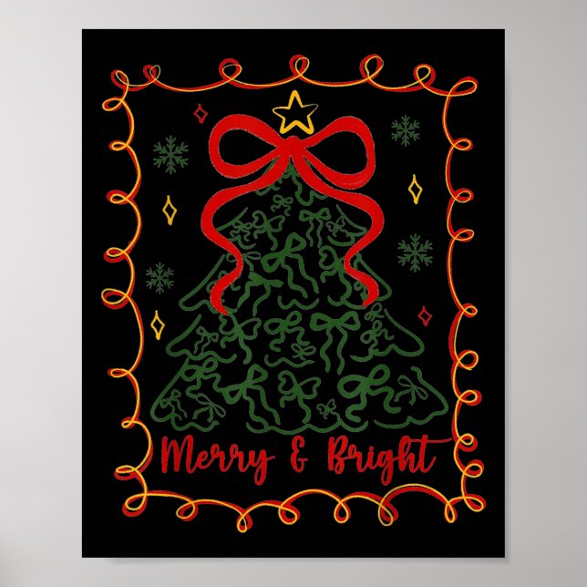 Poster Merry And Bright Merry Christmas Coquette Tree Gir (Frente)