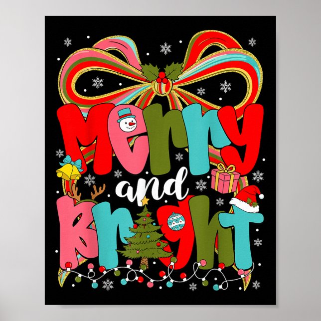 Poster Merry And Bright Preppy Coquette Bow Christmas Wom (Frente)