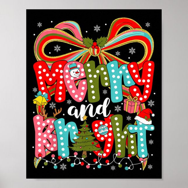 Poster Merry And Bright Preppy Coquette Bow Christmas Wom (Frente)