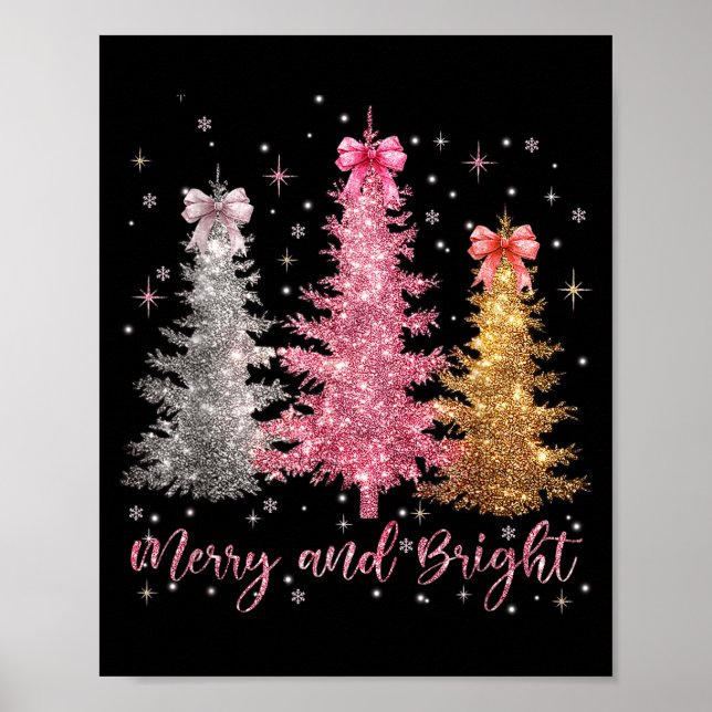 Poster Merry And Bright Santa Christmas Tree Lights Pajam (Frente)