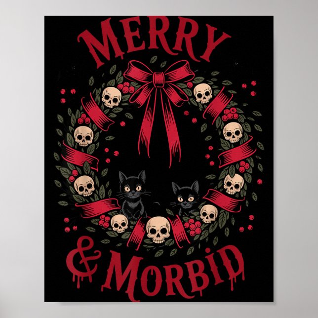 Poster Merry And Morbid Christmas Funny Cute Cats Goth Cr (Frente)