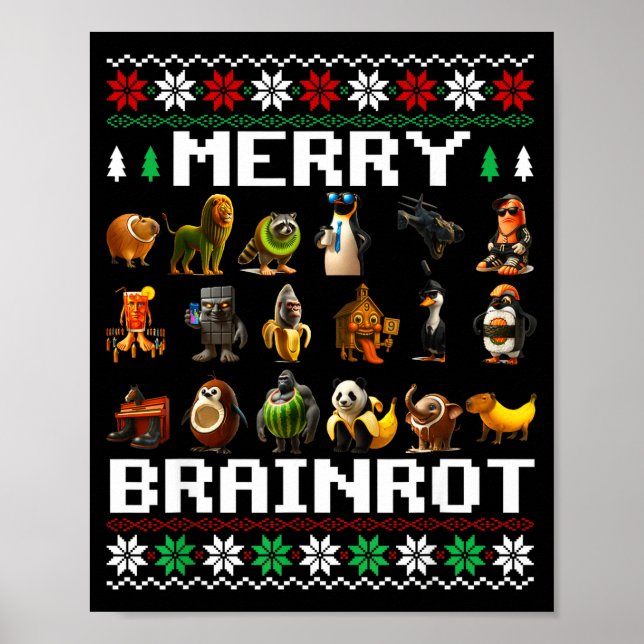 Poster Merry Brainrot Ugly Christmas Sweater Funny Italia (Frente)
