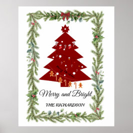 Poster Merry & Bright Modern Red Christmas Tree & Script