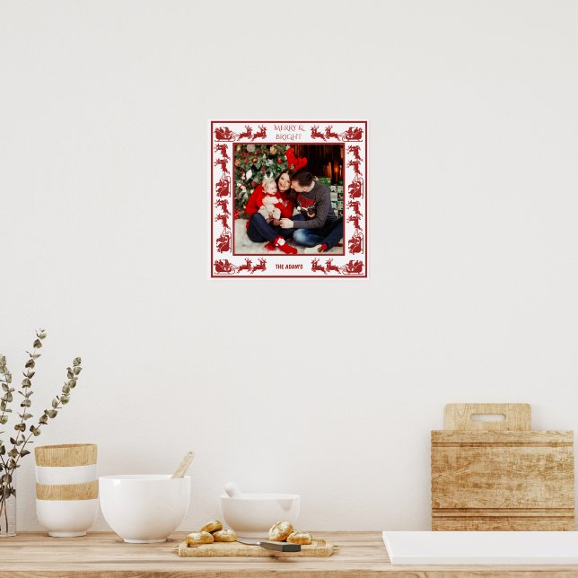 Poster Merry & Bright Santa Sleigh Ride Christmas Photo (Cozinha)