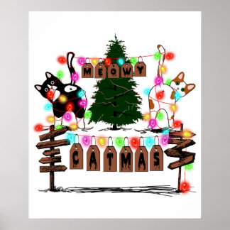 Poster MERRY CATMAS, Cute Cat Christmas Gift, X-mas Cat